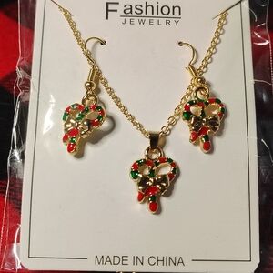 🍭Christmas Necklace & Dangle Earring Set Candy Cane
